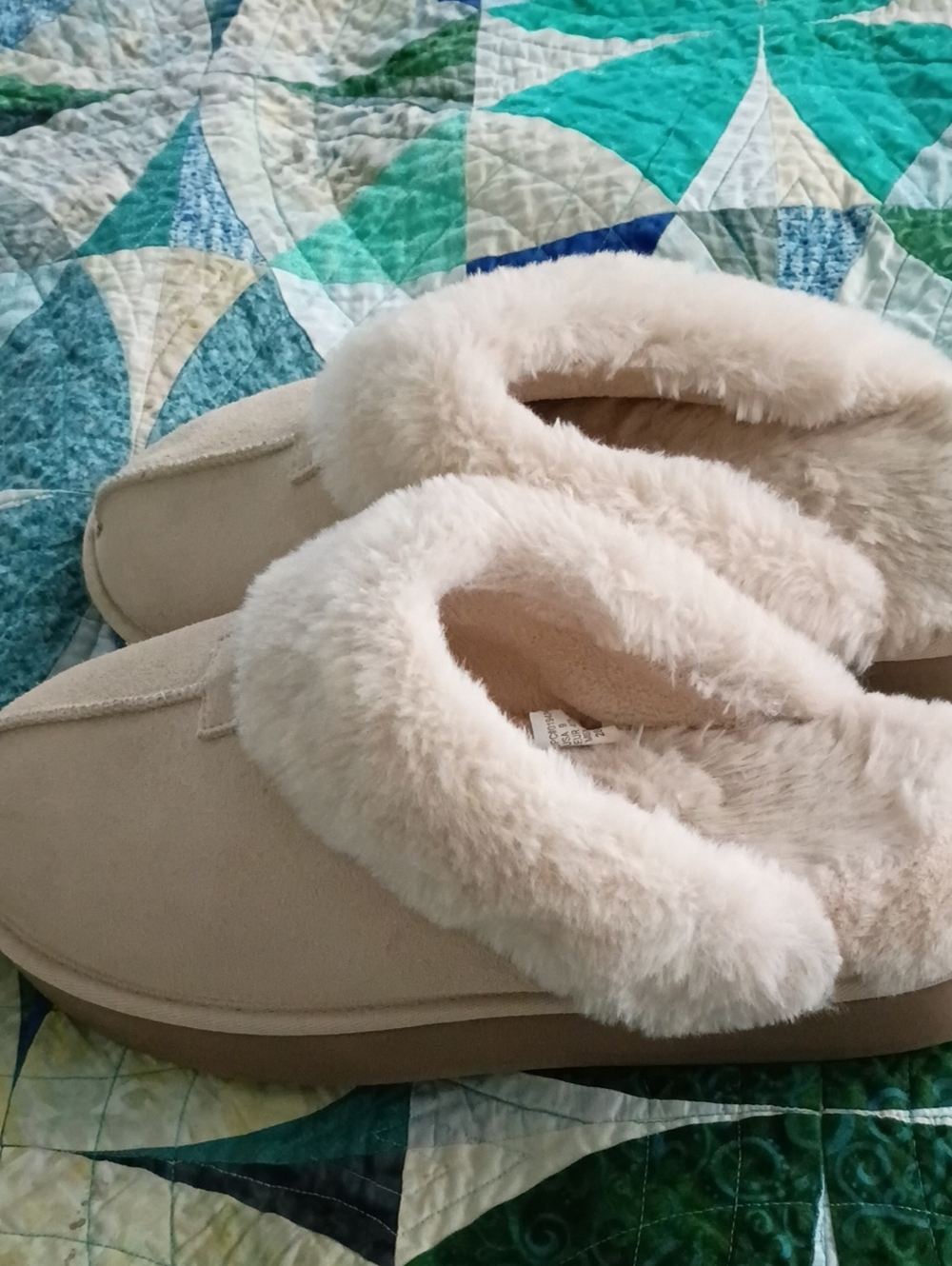 Plush Faux-Fur Lined Slip-On Slippers for Women - Cream